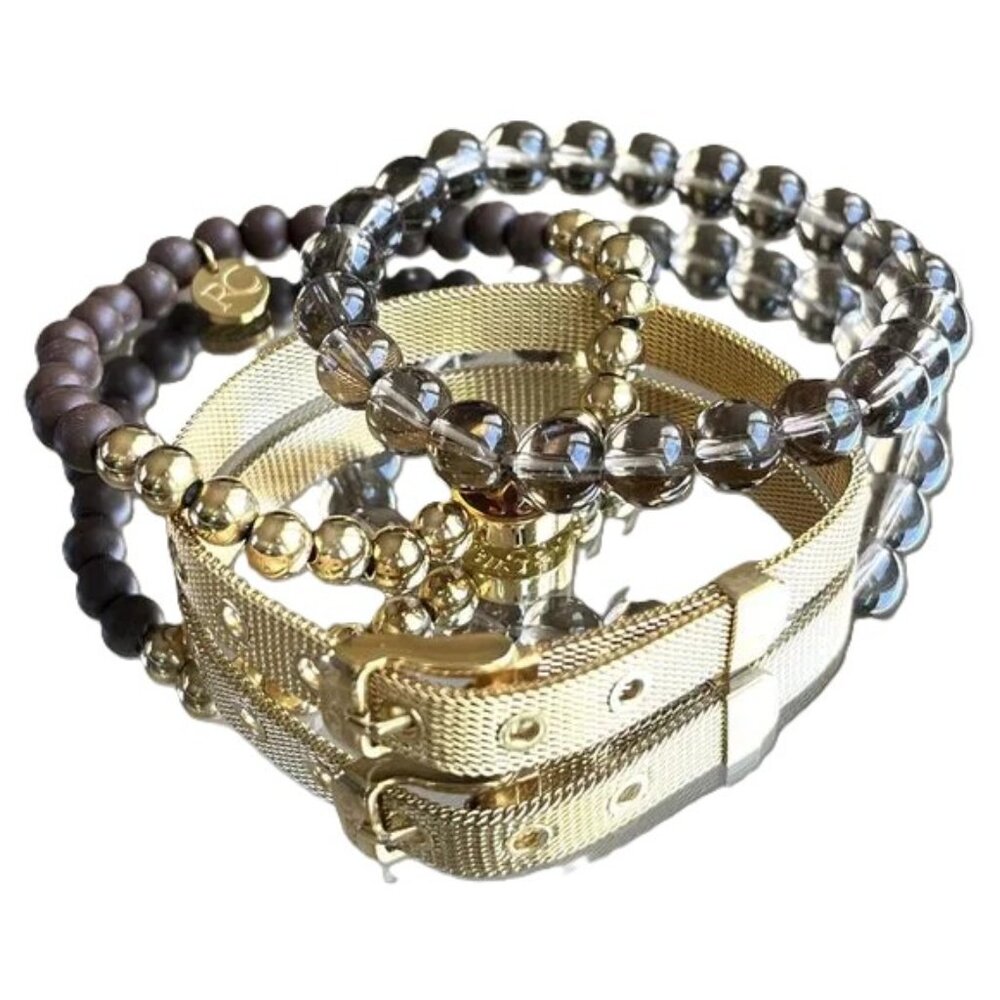 Rustic Cuff Stackable Stretch Bracelet Set Golds … - image 1